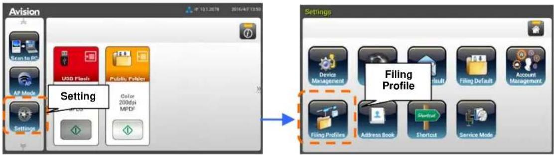 Avision IP: 10.1.2678 2016/4.7/13.52 Scan to PC USB Flash Public Folder AP Mode Settings Setting Color 200dpi MPDF Settings Device Management Filing Profile Address Book Shortcut Shortcut Service Mode Filing Profiles
