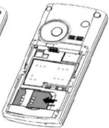 Vue intérieure d'un téléphone portable montrant les compartiments internes et le boîtier (aucun texte ou symbole visible)