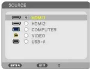 SOURCE HDM1 HDMI2 COMPUTER VIDEO USB-A ENTER EXIT