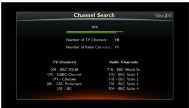 Channel Search Step 2/3 87% Number of TV Channels : 10 Number of Radio Channels : 11 TV Channels Radio Channels 009 - BBC FOUR 710 - BBC World 5x 070 - CBBC Channel 700 - BBC Radio 1 071 - CBeebies 702 - BBC Radio 2 081 - BBC Parliament 703 - BBC Radio 3 301 - 301 704 - BBC Radio 4