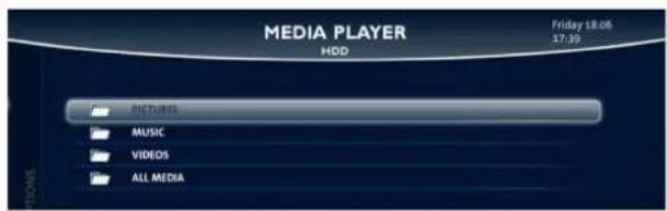 MEDIA PLAYER HDD Friday 18.06 17:39 PICTURES MUSIC VIDEOS ALL MEDIA