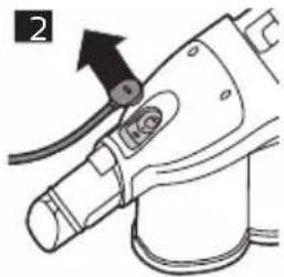 Diagram of a mechanical device with a lever and cable, no visible text or symbols