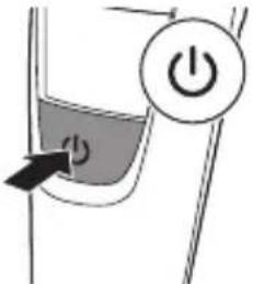 Diagram showing a power button with an arrow pointing to a liquid level, likely illustrating a physics or engineering concept.
