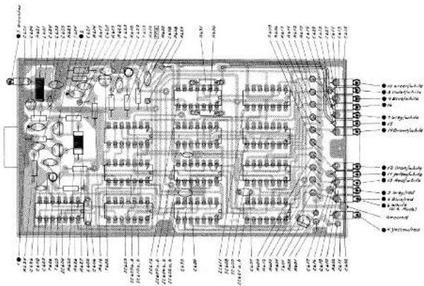 Technical schematic diagram of an electronic circuit board with labeled components and connections