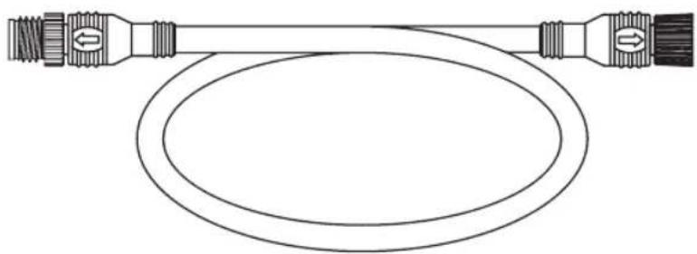 Line drawing of a broadband cable with connector connectors (no text or symbols)
