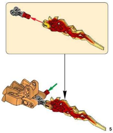 Mechanical assembly diagram showing a disassembly process with red and yellow components (no text or labels)