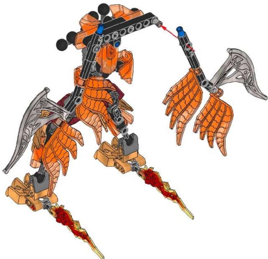 Illustration of a multi-armed robotic creature with orange and gray armor, holding arrows and a weapon (no text or symbols)