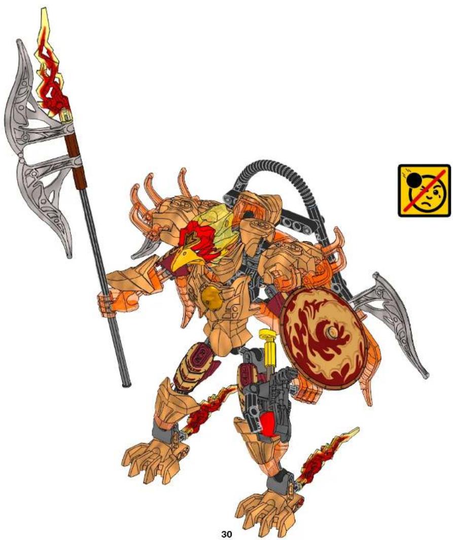 Illustration of a fantasy armored warrior holding a spear and shield, with a warning sign (no text or symbols on the main figure)