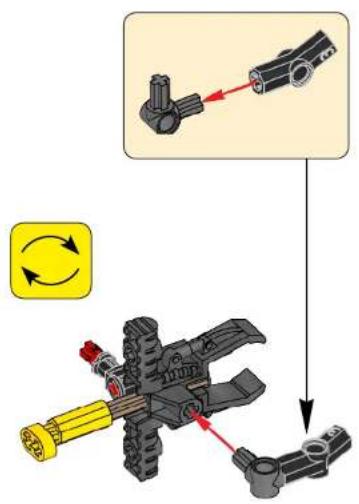 Diagram illustrating a mechanical assembly process with labeled components and directional arrows indicating rotation or assembly.