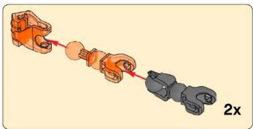 Diagram of a mechanical assembly with orange and gray components connected by a red line, labeled '2x' (no text or symbols on the diagram itself)