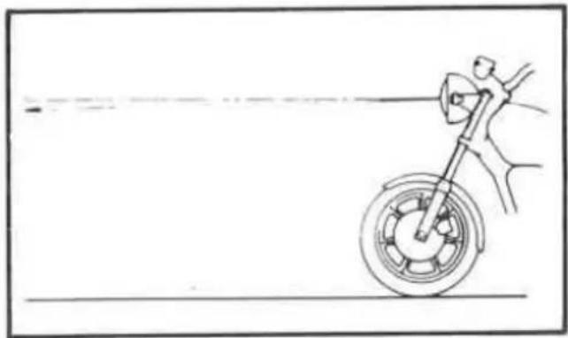 Simple line drawing of a person using a bicycle to lift a wheel (no text or symbols)