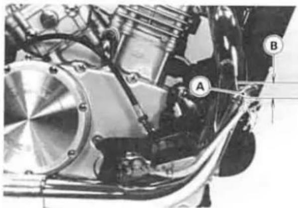 Close-up mechanical assembly showing internal components and labeled parts (A, B), no readable text or symbols beyond labels