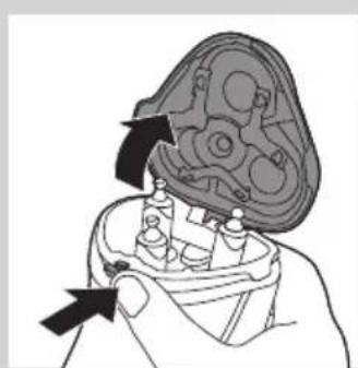 Diagram of a hand holding a mechanical component with arrows indicating direction (no text or symbols)