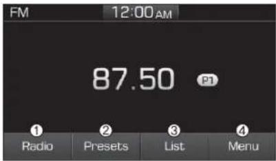 FM 12:00AM 87.50 P1 ① Radio Presets List Menu