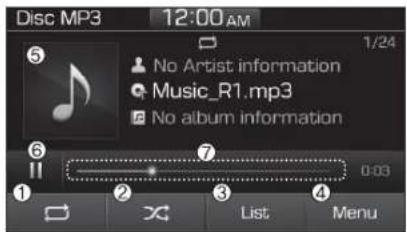 Disc MP3 12:00 AM 5 No Artist information Music_R1.mp3 No album information 6 7 0-03 1 2 3 4 List Menu