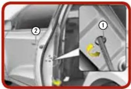 Diagram showing car door and valve assembly with labeled parts, including a highlighted yellow-green component