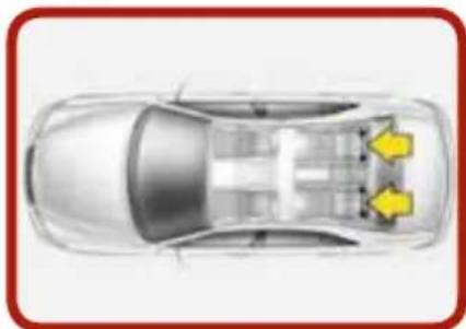 Top-down view of a car showing structural components with yellow arrows indicating specific areas (no text or symbols present)