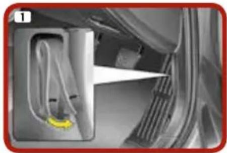 Close-up of a car's front wheel and dashboard compartment showing cable routing (no text or symbols visible)