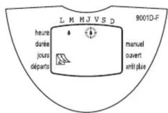 L M M J V S D 9001D-F heure duree jours départs manuel ouvert unit plue