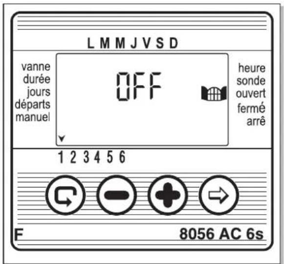 LMMJVSD vanne durée jours départs manuel OFF heure sonde ouvert fermé arrê 1 2 3 4 5 6 F 8056 AC 6s