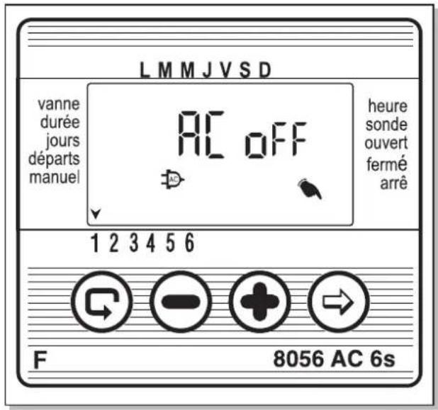 LMMJVSD vanne durée jours départs manuel AC off heure sonde ouvert fermé arrê 1 2 3 4 5 6 F 8056 AC 6s