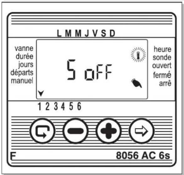 LMMJVSD vanne durée jours départs manuel 5 off heure sonde ouvert fermé arrê 1 2 3 4 5 6 F 8056 AC 6s