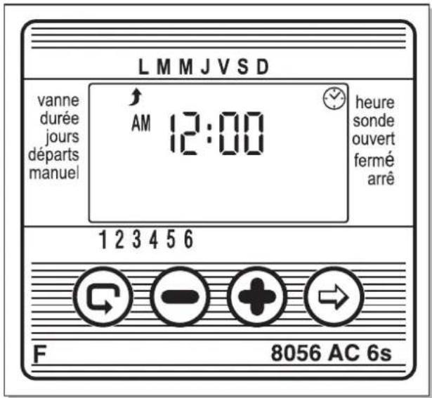 L M M J V S D vanne durée jours départs manuel ↑ AM 12:00 heure sonde ouvert fermé arrê 1 2 3 4 5 6 F 8056 AC 6s
