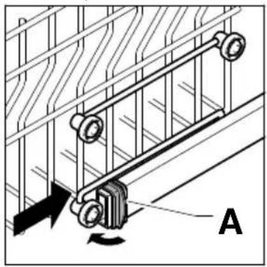 Mechanical assembly diagram showing a lever mechanism with rotating components and a labeled section A (no text or symbols present).