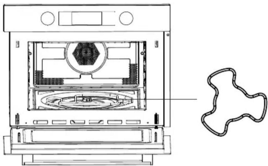 Technical line drawing of an oven with internal components and a schematic outline (no text or symbols)