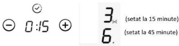 - 0:15 + 3. (setat la 15 minute) 6. (setat la 45 minute)