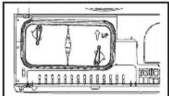 Technical diagram showing a layout with labeled components and directional arrows, including 'up' and 'down' annotations.