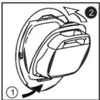 Diagram of a backpack with labeled parts and directional arrows indicating motion or movement