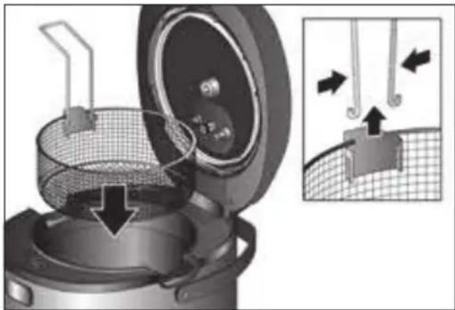 Diagram of a mechanical device with internal components and directional arrows, showing internal structure and assembly (no text or symbols)