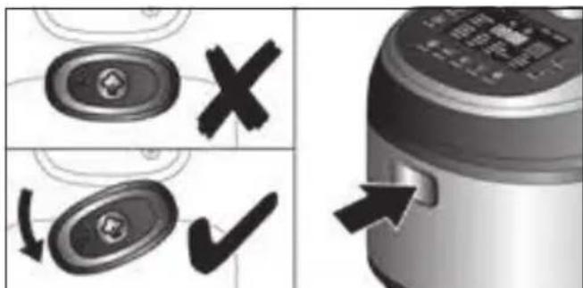 Diagram showing three steps of a device operation: close-up, check-down, and close-up with arrows indicating action.