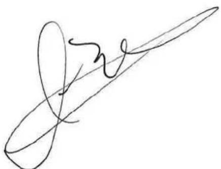 Handwritten signature or scribble on a curved line, possibly from a document or form