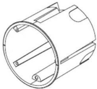 Technical line drawing of a cylindrical mechanical component with mounting holes and internal ribs (no text or symbols)