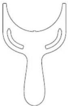 Simple line drawing of a symmetrical abstract shape resembling a stylized face or mask (no text or symbols)