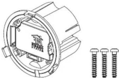 Technical line drawing of a mechanical component with three screws, no text or symbols present