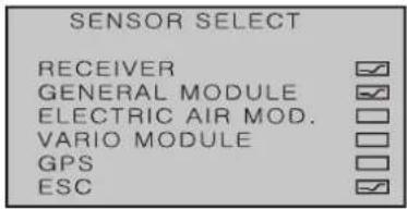 SENSOR SELECT RECEIVER GENERAL MODULE ELECTRIC AIR MOD. VARIO MODULE GPS ESC