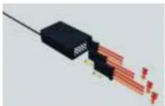 3D illustration of a black electronic component emitting red-orange wires (no text or symbols)