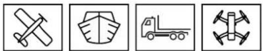 Four icon buttons: airplane, gear, truck, and drone (no text or symbols)