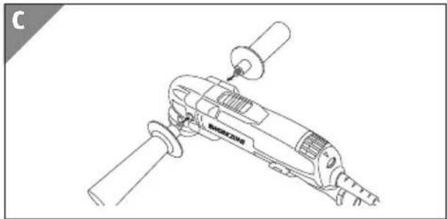 Line drawing of a power tool with a cylindrical component inserted, no text or symbols present