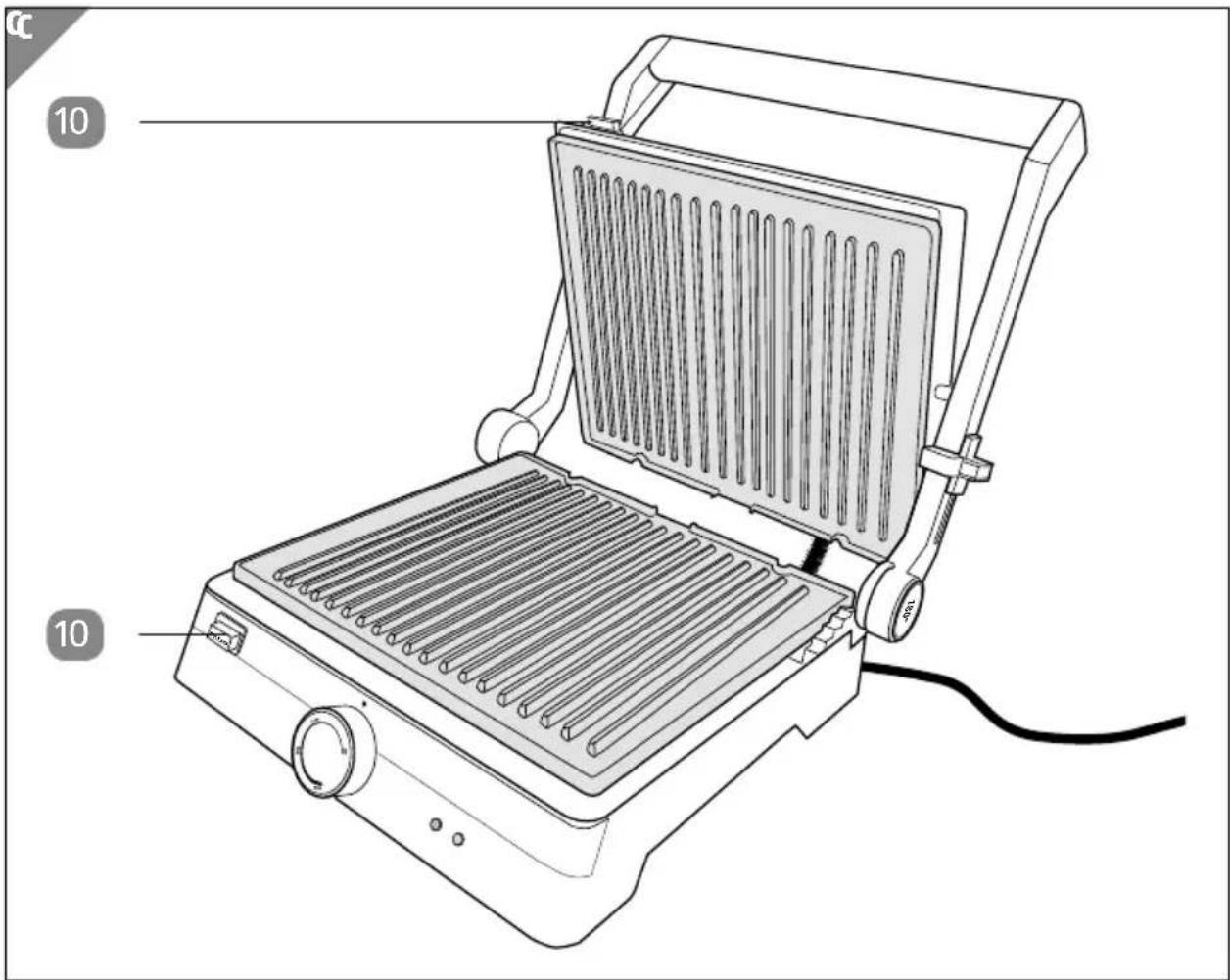 Technical diagram of a grating with labeled parts, showing internal structure and component layout.