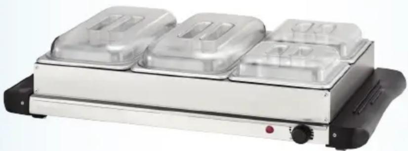 Exterior view of a modern stainless steel grater with multiple heat sinks (no text or symbols visible)