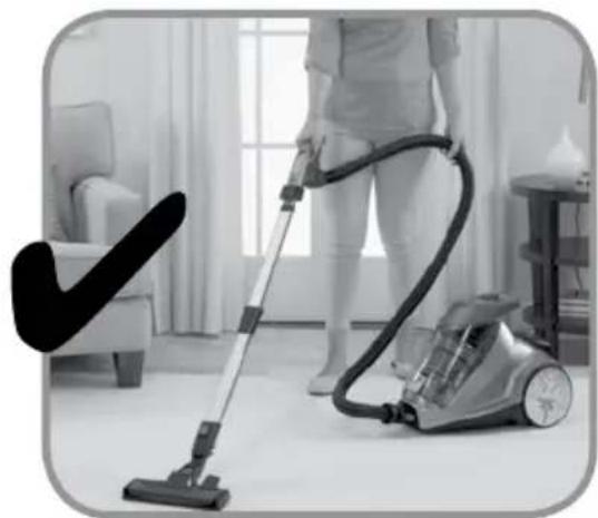Interior scene showing a person using a vacuum cleaner in a room with a checkmark symbol (no text or symbols present)