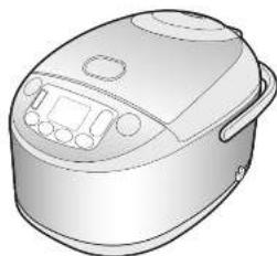 Line drawing of a rice cooker with control panel and buttons (no text or symbols)