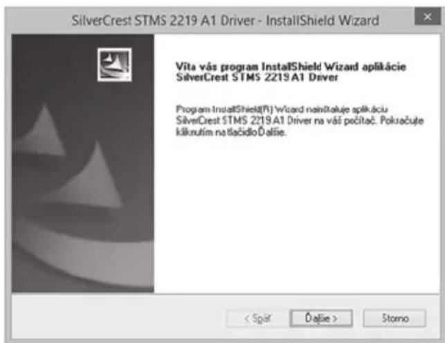SilverCrest STMS 2219 A1 Driver - InstallShield Wizard Vita vás program InstallShield Wizard aplikácie SilverCrest STMS 2219 A1 Driver Program InstallShield(R) Wizard nainštrakuje aplikáciu SilverCrest STMS 2219 A1 Driver na vás pečítac. Pokračuje käkrutim na tlačidlo Đalië. < Spär > > Storno