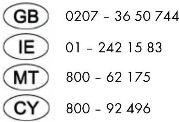 GB 0207 - 36 50 744 IE 01 - 242 15 83 MT 800 - 62 175 CY 800 - 92 496