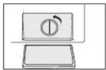 Simple line drawing of a rectangular object with a circular symbol and an arrow, no text or labels present.