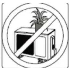 Prohibition sign showing a crossed-out kitchen appliance with a potted plant (no text or symbols)